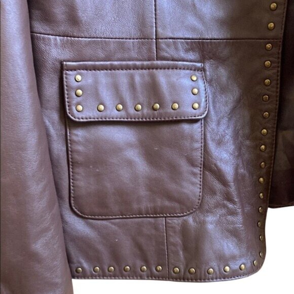 John Paul Richard Brown Genuine Lamb Leather Studded Womens Jacket XL - Picture 2 of 4